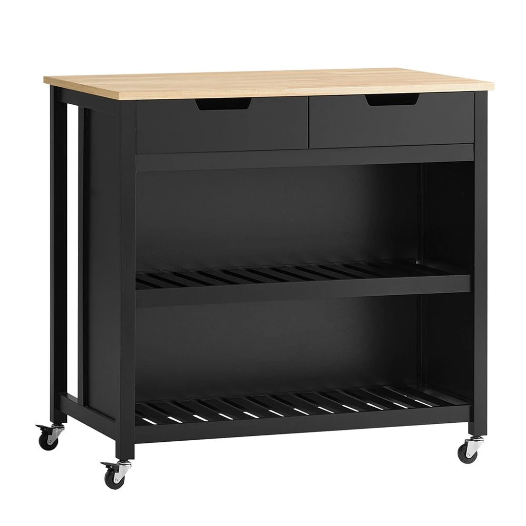Virtuvinė spinta ant ratų 98x58x94cm., juodos/šviesiai rudos spalvos - Virtuvės spintelės