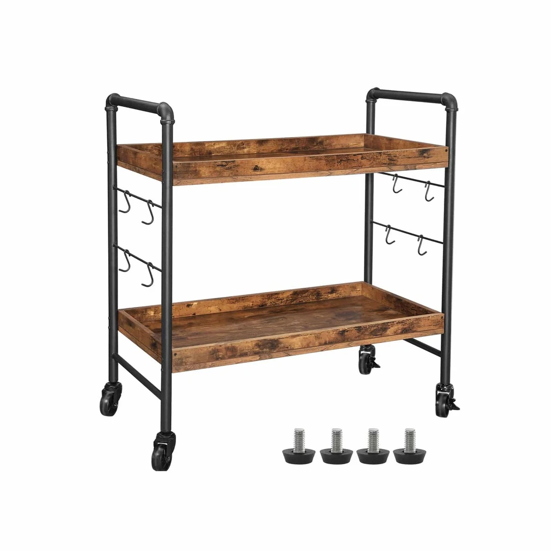 Vintažinės spalvos serviravimo vežimėlis su 8 kabliukais