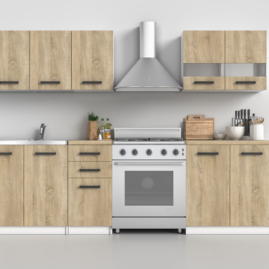 Modernus 6 spintelių komplektas su stiklu ir stalčiais