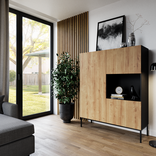 EL5421 vitrina – moderni ir stilinga spinta su 5 lentynomis