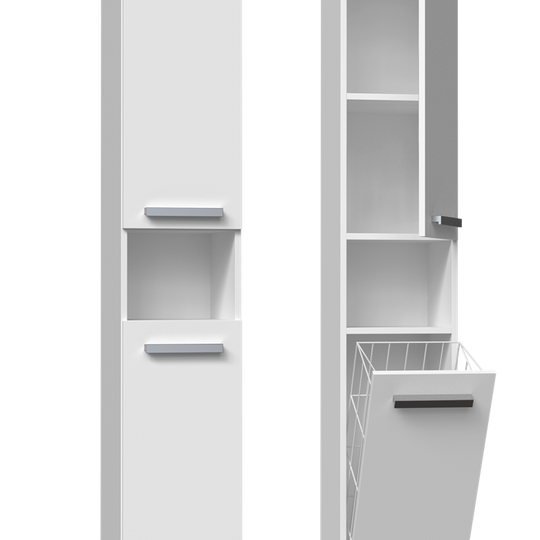 Šiuolaikiški spintos su ABS kraštais ir sidabrinėmis rankenomis