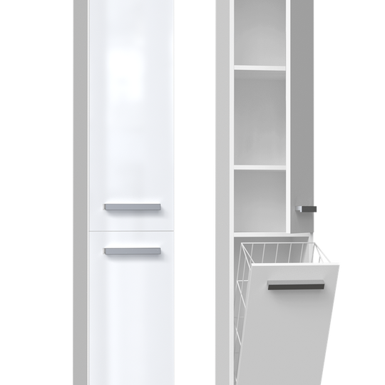 Šiuolaikiški spintos durys su ABS kraštais ir sidabrinėmis rankenomis