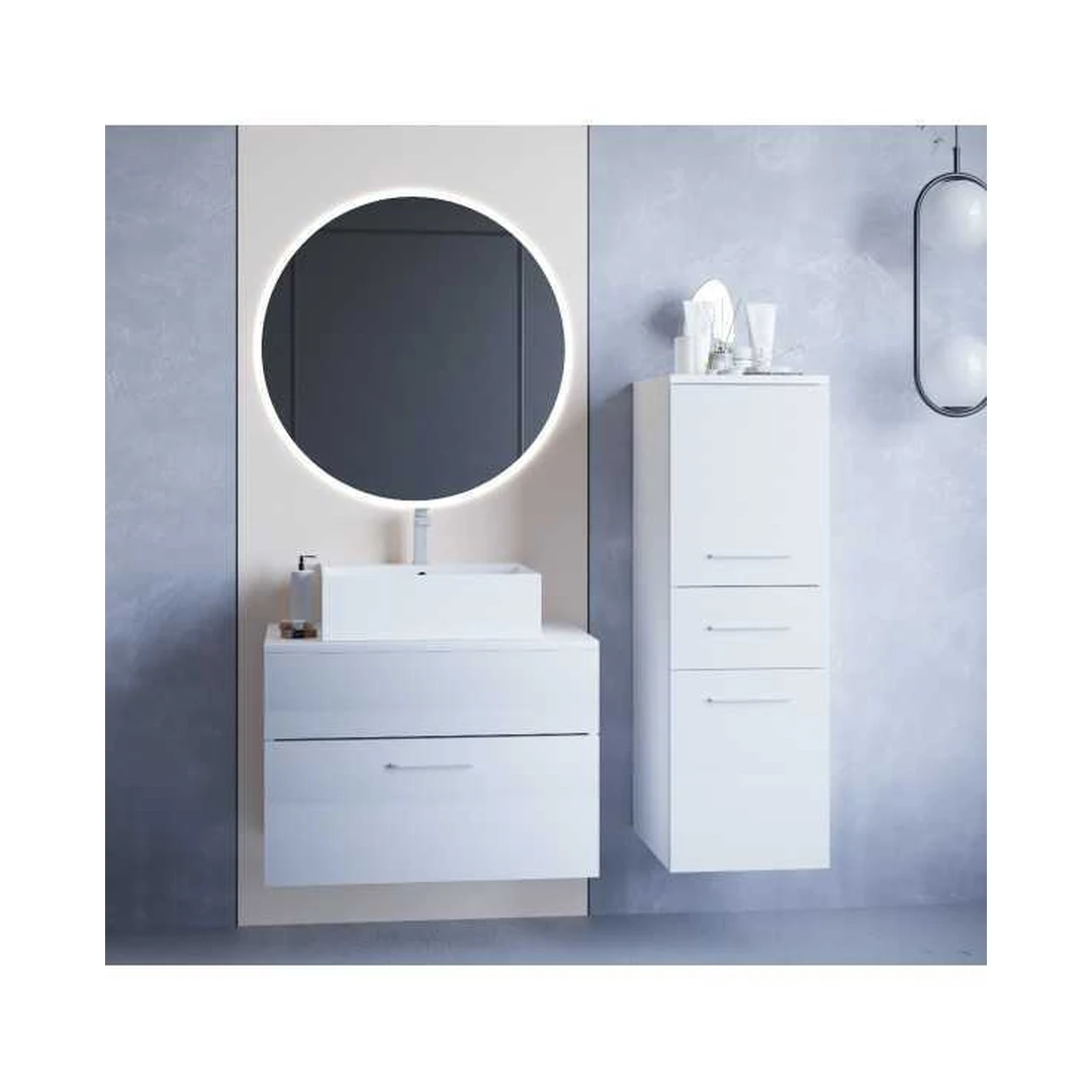 Elegantiškas vonios kambario baldų komplektas su LED veidrodžiu