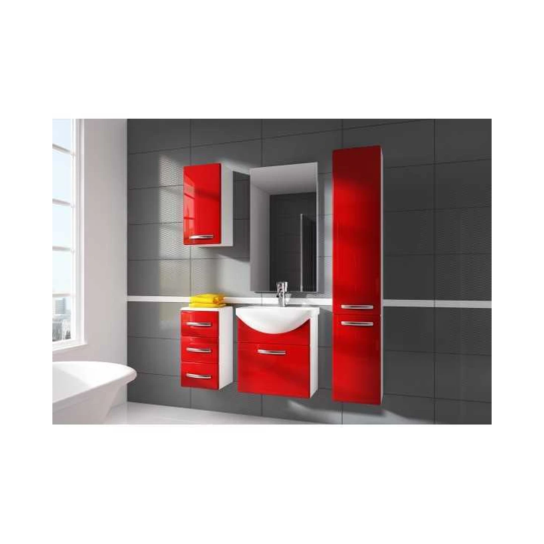 Raudonas blizgus fasadas, baltas lakuotas stalviršis