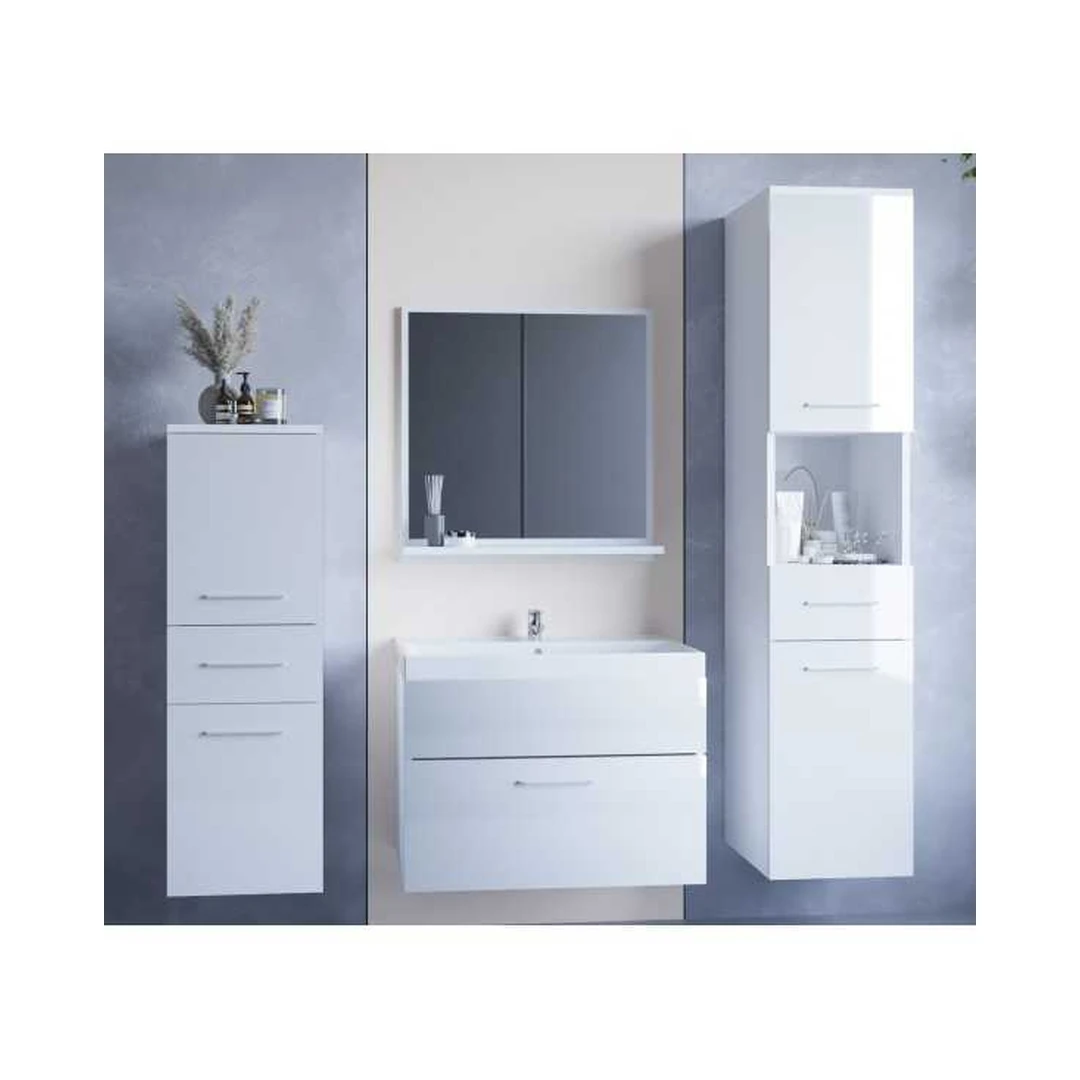 Modernus vonios kambario baldų rinkinys baltos spalvos