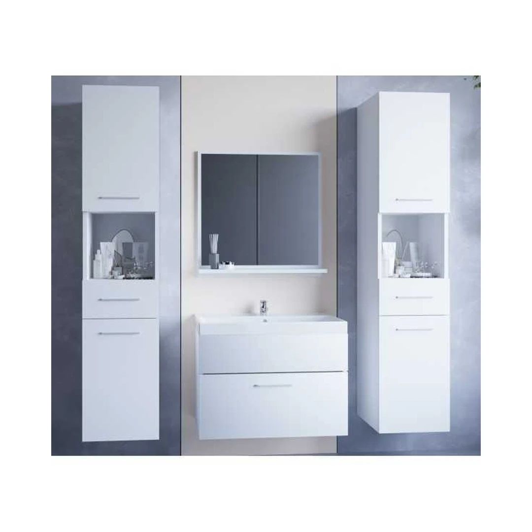 Moderni aukšta spintelė baltame laminato dizaine