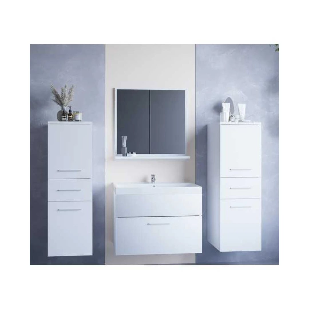 Moderni vonios kambario spintelių rinkinys baltos spalvos