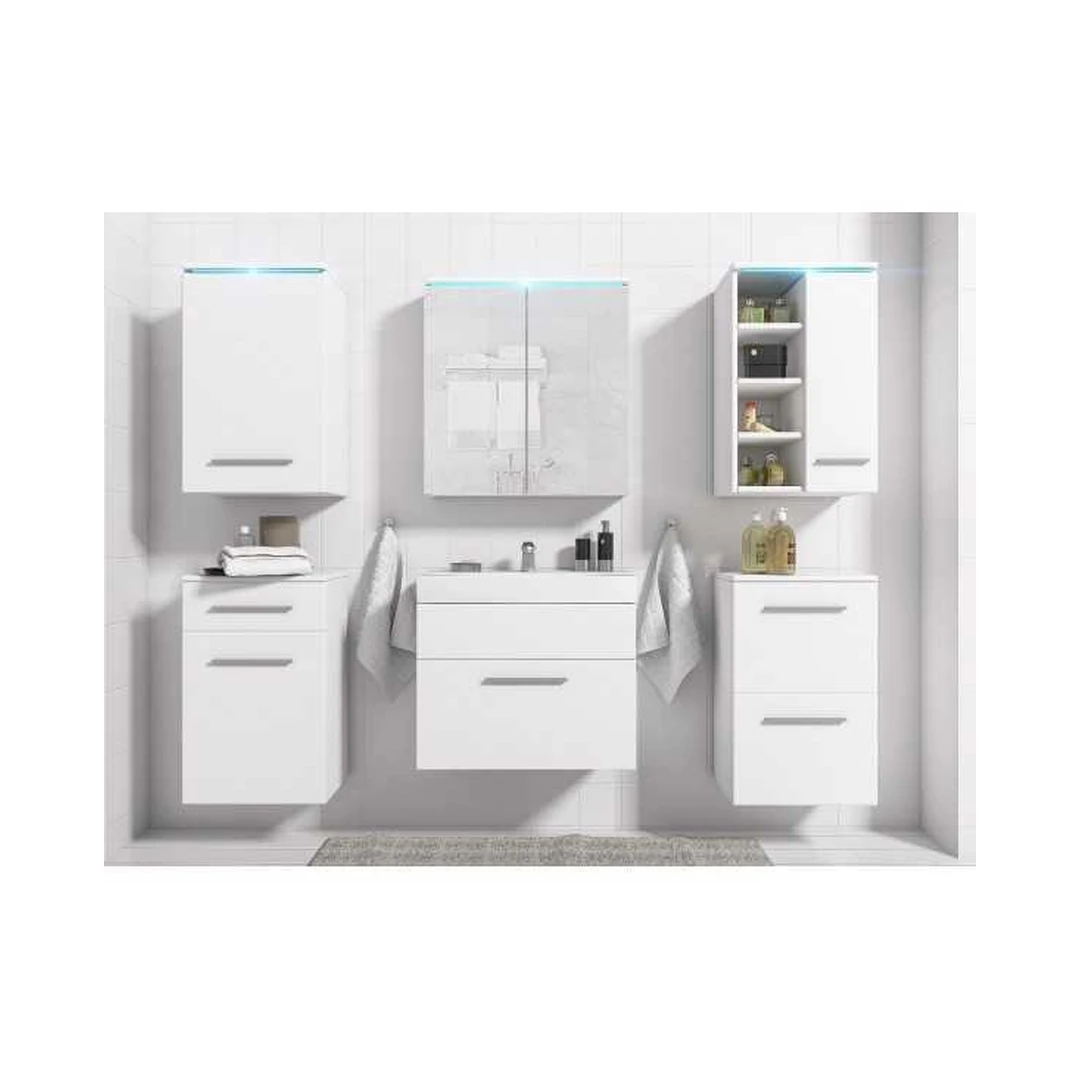 Moderni vonios kambario spintų rinkinys baltos spalvos