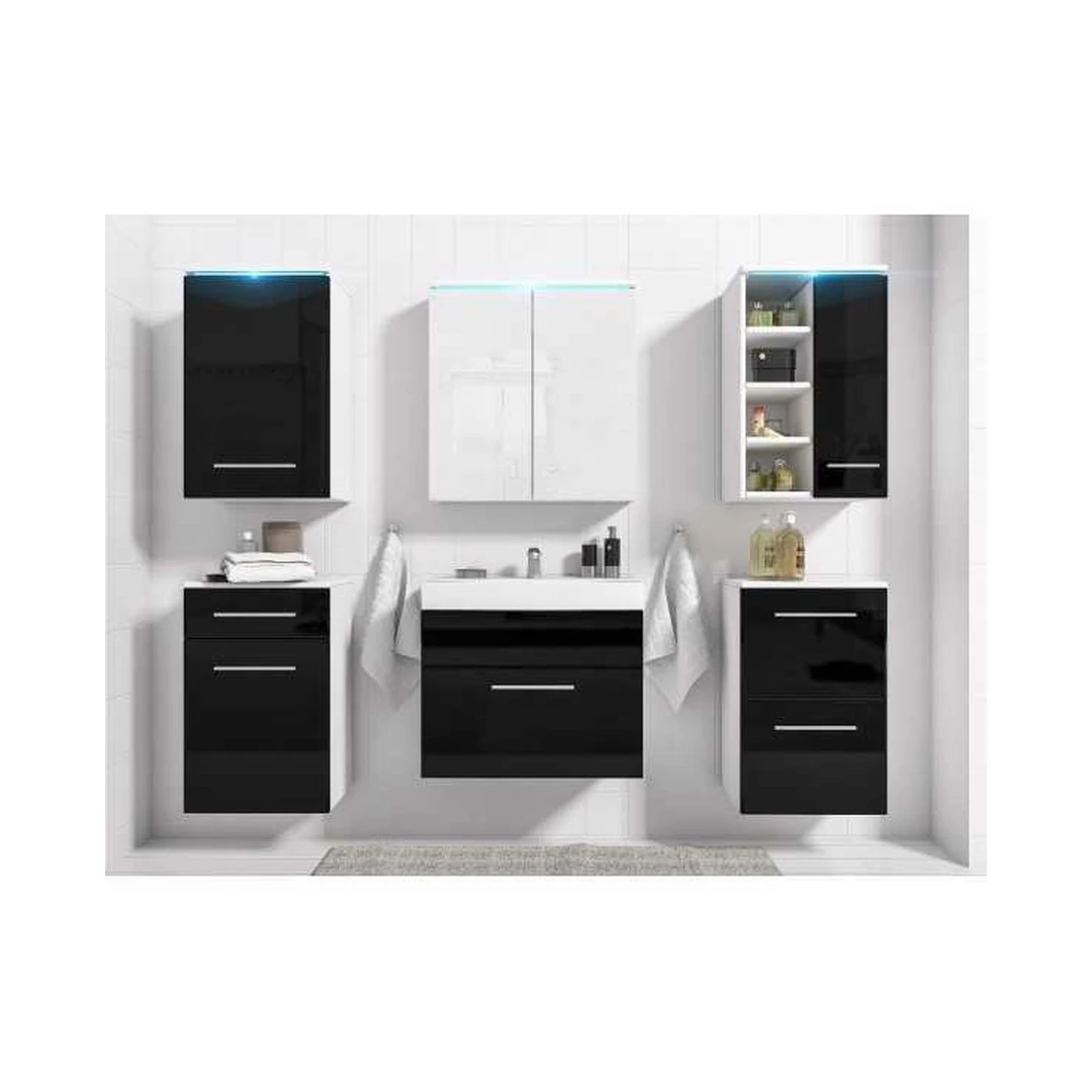 Moderni vonios kambario spintų rinkinys balta/juoda
