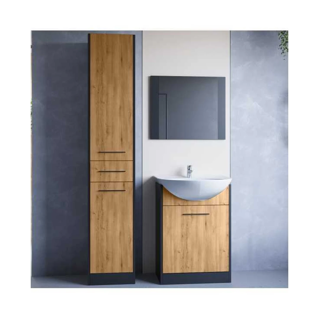 Moderni vonios baldų kolekcija - juoda ir artisan oak
