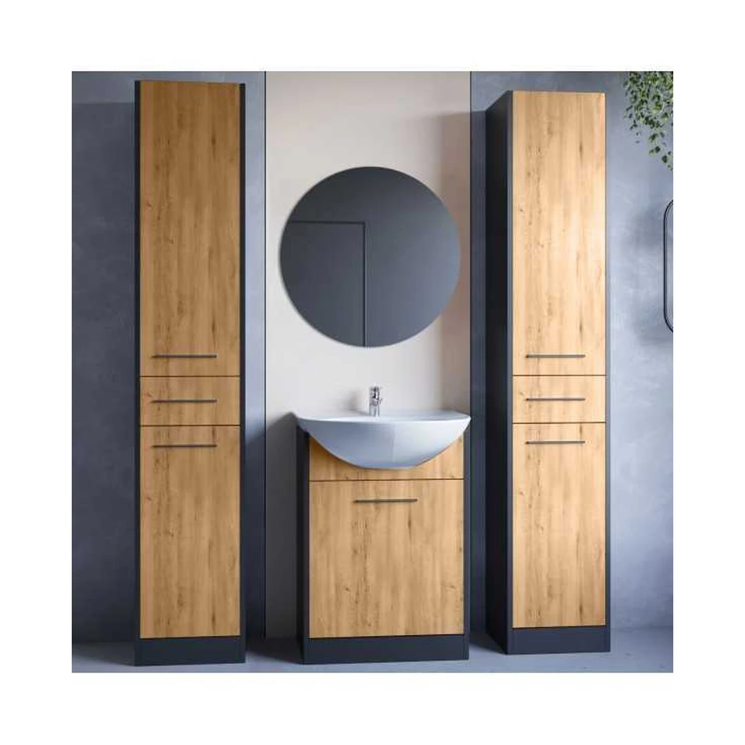 Premium juoda/ąžuolo vonios baldų komplektas