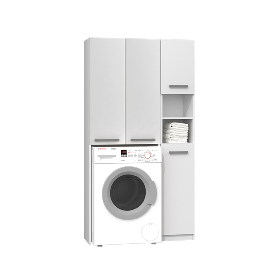 Praktiškas vonios spintelių rinkinys balta matinė spalva