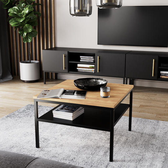 Stalas EL9671 su metalinėmis kojelėmis ir dviejų lygių lentynomis