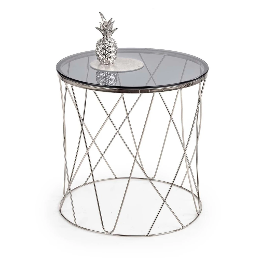 Stiklinis stalas 55x55 cm su nerūdijančiu plienu