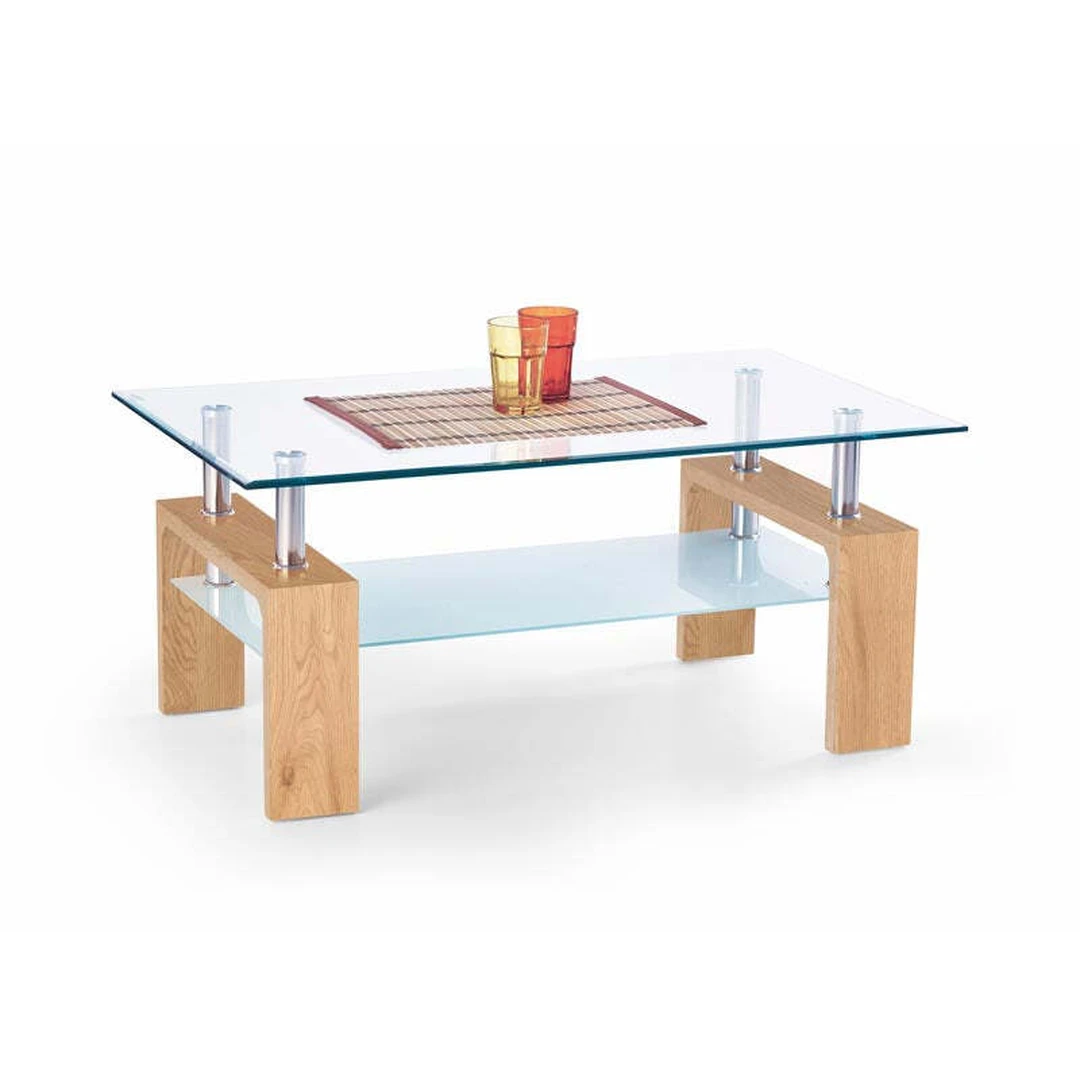 Stikliniai staliai su auksinio ąžuolo laminuotu MDF