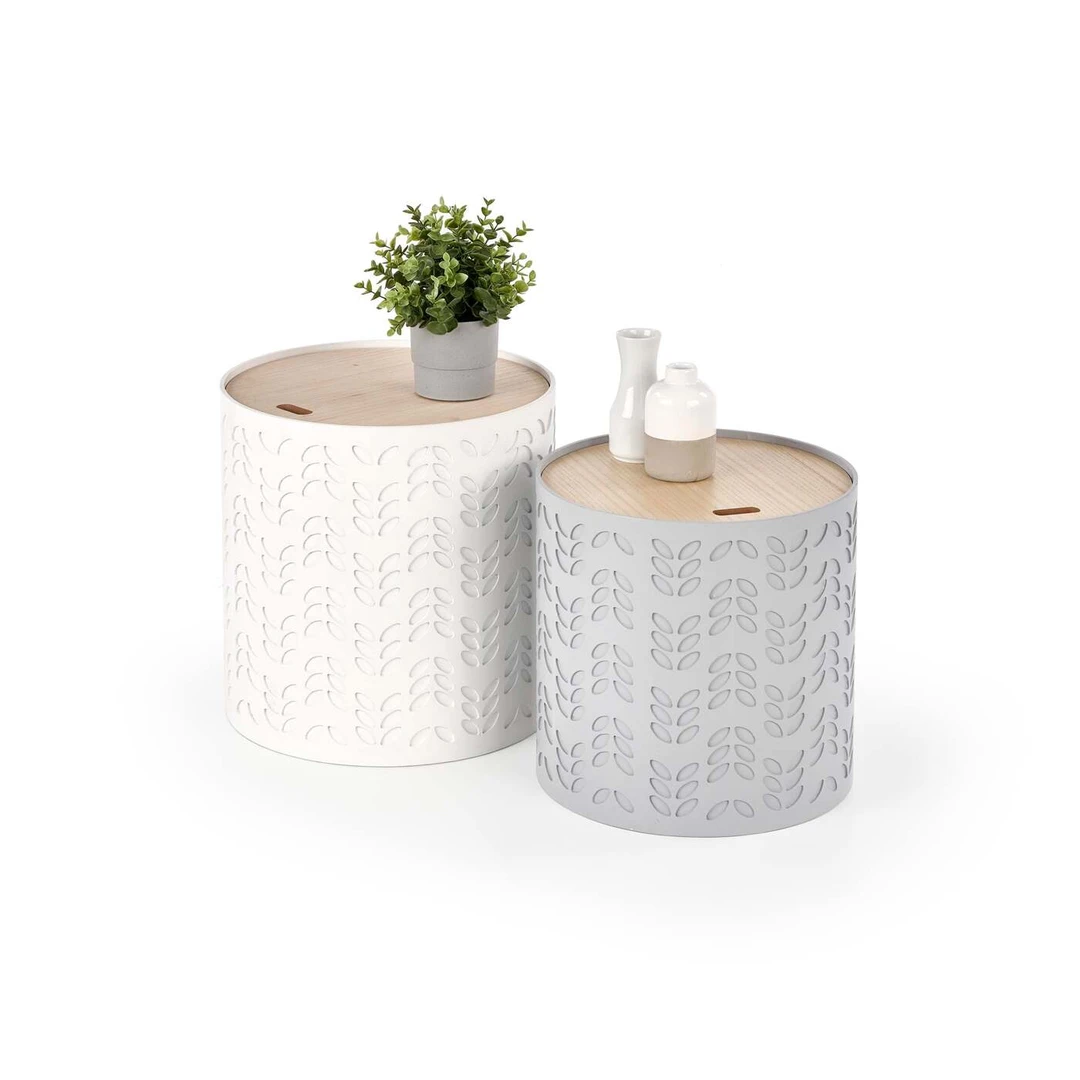 Stylūs balti ir pilki MDF stalai rinkinyje