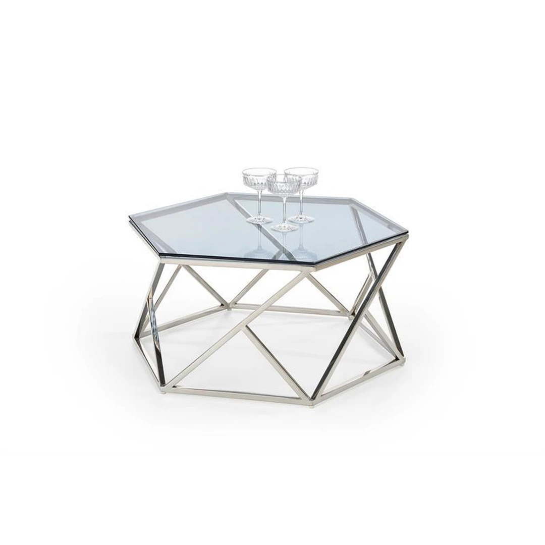 Stiklinis stalas su rūkytu stiklu ir nerūdijančiu plienu