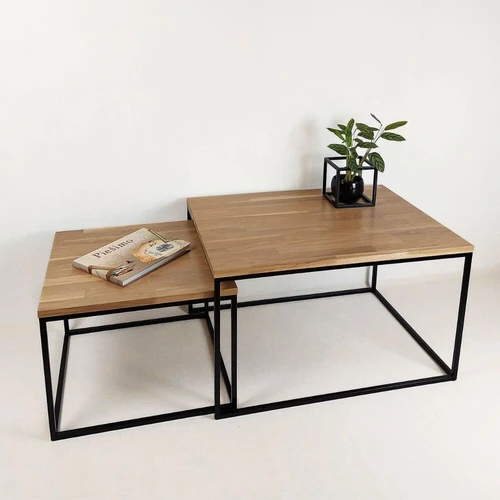 Minimalistinis dvigubas staliukas su ąžuolo stalviršiu