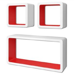 3 Baltai Raudonos MDF Lentynos su Nematomais Laikikliais DVD, Knygoms