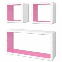 3 baltai rožinės lentynos su nematomais laikikliais - Pakabinamos lentynos