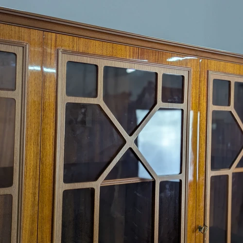 Elegantiška medinė knygų spinta su dekoratyviniais intarpais