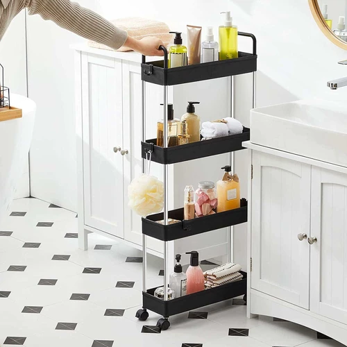 Ergonominė vonios lentyna su rankšluosčiais ir kosmetika