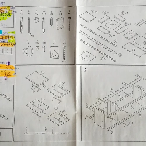 Nauji baldai pakuotėse su surinkimo instrukcijom