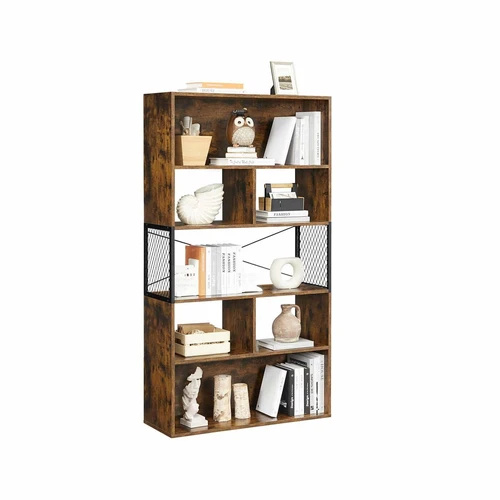 Vintažinė ruda-juoda knygų lentyna iš medžio drožlių plokštės