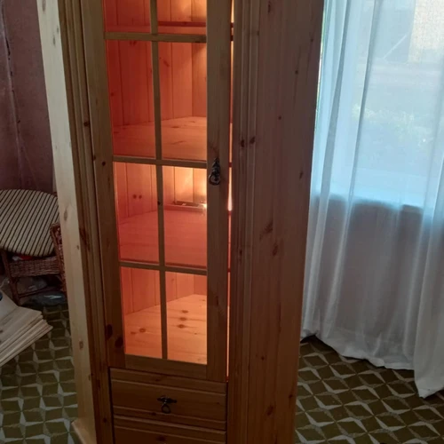 Modernus stiklinis spintos modelis su LED apšvietimu