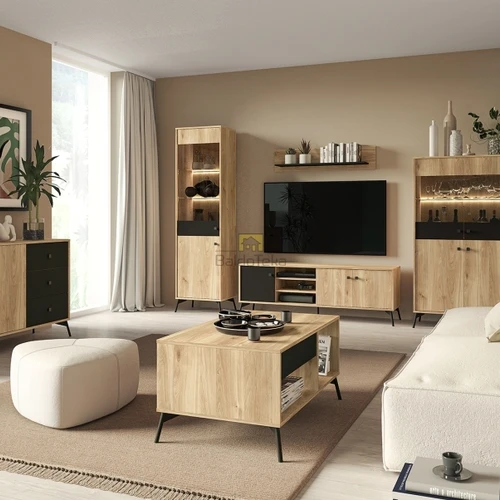 Moderni spintelė Castello ąžuolo/juodos spalvos