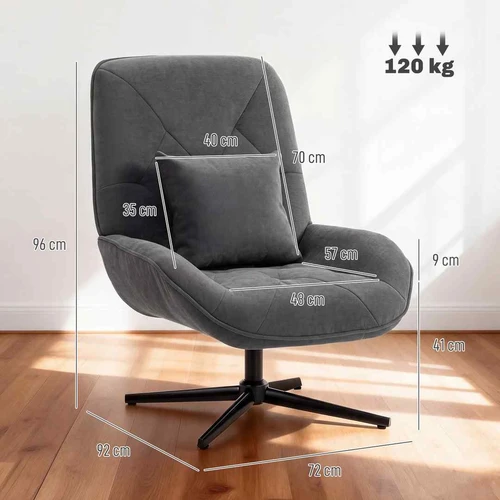 Akcentinis fotelis, 360° pasukamas, Pilkas, 72 × 92 × 96 cm - Foteliai