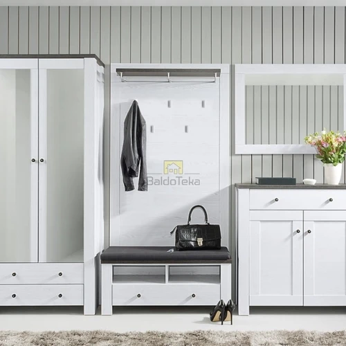 Moderni spinta balta pelenų spalva su ąžuolo detalėmis