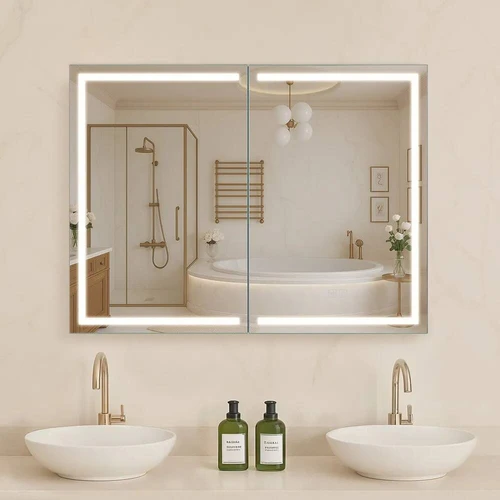 Apšviesta veidrodinė vaistinėlė 60x80 cm su USB ir LED regulavimu