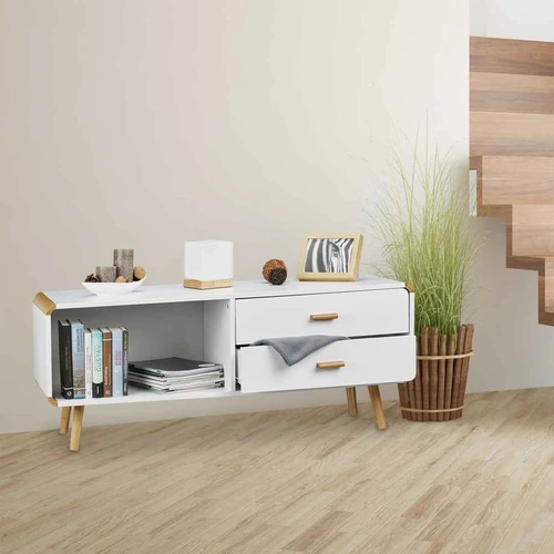 Apvali komoda Relaxdays, 2 stalčiai ir atviras skyrius, 120 × 48 × 40 cm - Komodos, šoninės spintelės