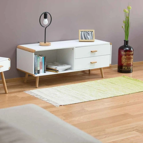 Apvali komoda Relaxdays, 2 stalčiai ir atviras skyrius, 120 × 48 × 40 cm - Komodos, šoninės spintelės