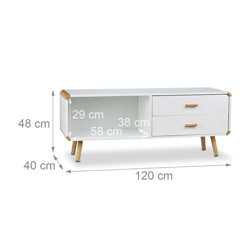 Apvali komoda Relaxdays, 2 stalčiai ir atviras skyrius, 120 × 48 × 40 cm - Komodos, šoninės spintelės
