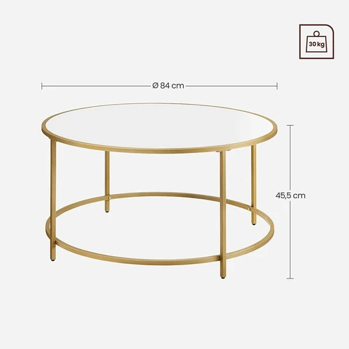 Balto ir auksinio kavos staliuko su plienine konstrukcija