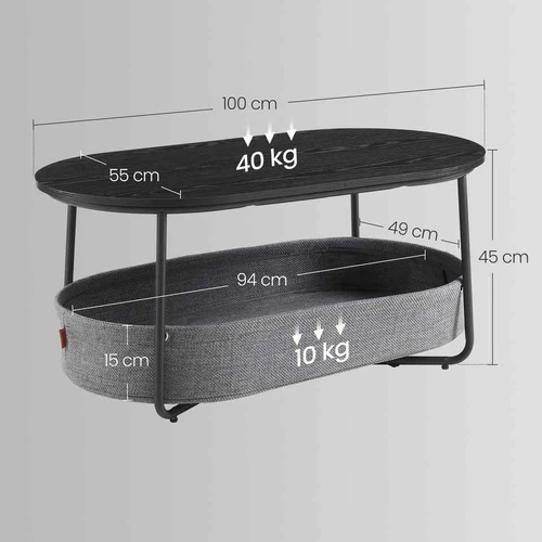Apvalus kavos staliukas VASAGLE LCT244B56, su daiktadėže, 100 × 45,7 × 55 cm - Žurnaliniai (kavos) staliukai