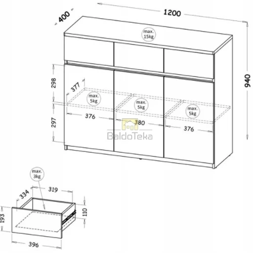 Moderni spintelė su platėjančiu dizainu