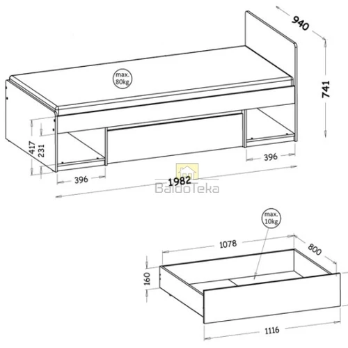 Lovos rėmas su grotelėmis ir dėže, tinkantis įvairiems interjerams