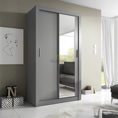 Didelė veidrodinė spinta 120x215 cm, pilka matinė