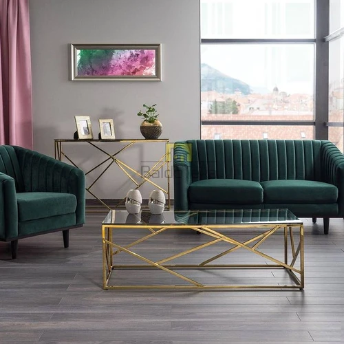 Moderni sofė tamsiai pilka spalva su natūraliomis medžio detalėmis