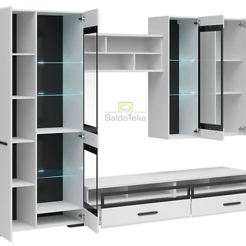 Elegantiški balti baldai su tyliu uždarymu ir apšvietimu