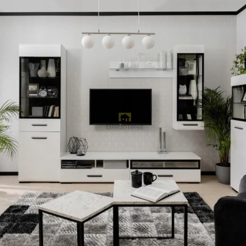 ASSEN baldų rinkinys su pakabinomis spintelėmis ir vitrinomis