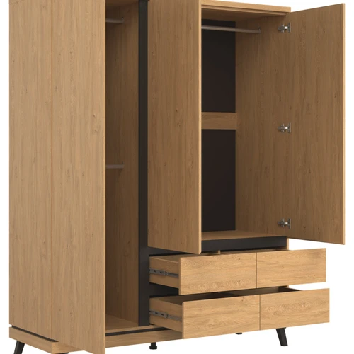 Praktiškas stalas su akmeninio ąžuolo ir juodos spalvos deriniu