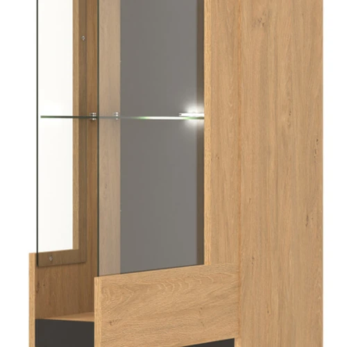 Modernus ąžuolo ir juodos spalvos spintos stalas su pilno ištraukimo stalčiais