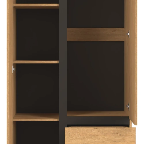 Modernus ąžuolo spalvos spintos stalas su juodais akcentais