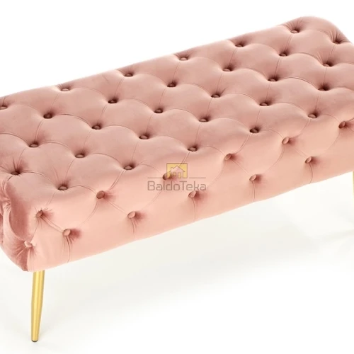 Moderni rožinė sofa su chromuotu metalo karkasu