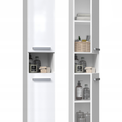 Kompaktiška 174 cm aukščio spintelė su balta blizgia fasadu