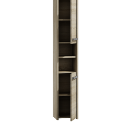 Minimalistinė vonios spintelė su PVC briaunomis ir sidabro rankenėlėmis